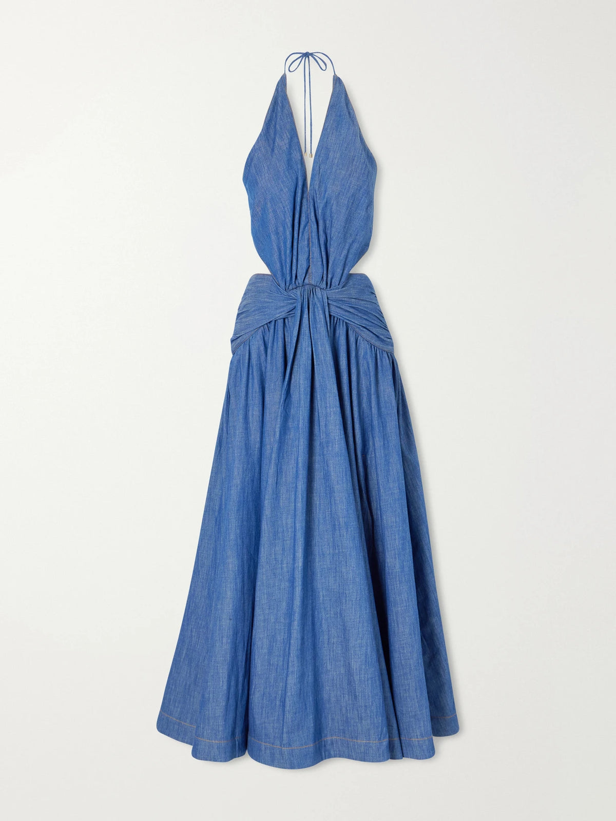 Zimmermann Gathered Denim Halterneck Maxi Dress