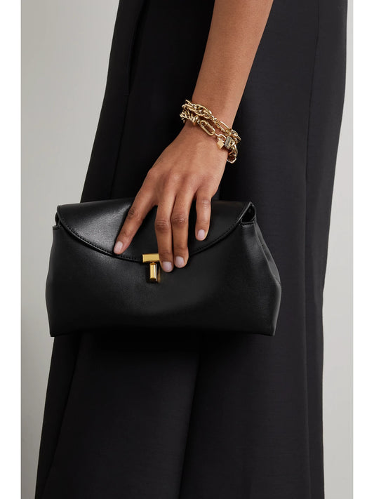 Image of Bags. Product name - T-lock Leather Clutch in Black colour by brand - TOTEME