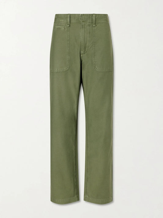 Image of a model wearing Pants. Product name - Winslow Utility Cotton Straight-leg Pants in Army green colour by brand - Citizens of Humanity