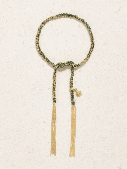 Lucky Fortune + Ladybug 18-karat Gold And Silk Bracelet