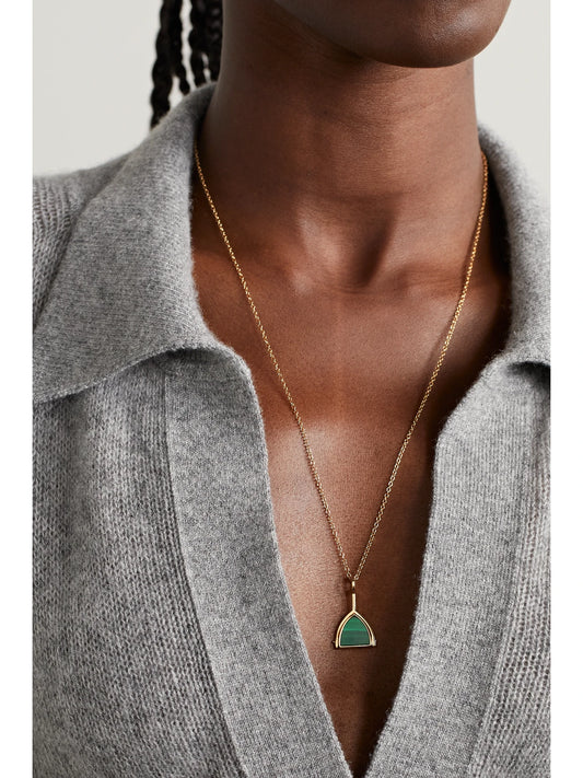 Image of Necklaces. Product name - Flip 14-karat Gold, Malachite And Diamond Necklace in Multi colour by brand - Mateo