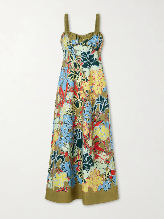 Image of Dresses. Product name - Solstice Floral-print Organic Cotton-poplin Midi Dress in Multi colour by brand - ALÉMAIS