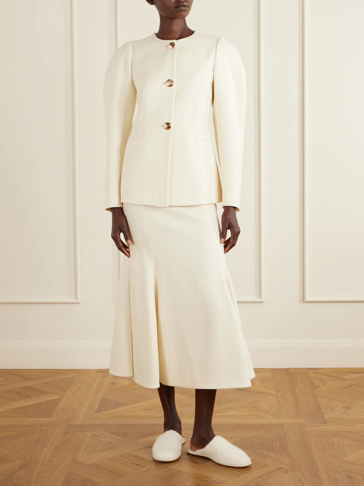 Image of Flats. Product name - Bristol Cashmere Slip-on Flats in Ivory colour by brand - Gabriela Hearst