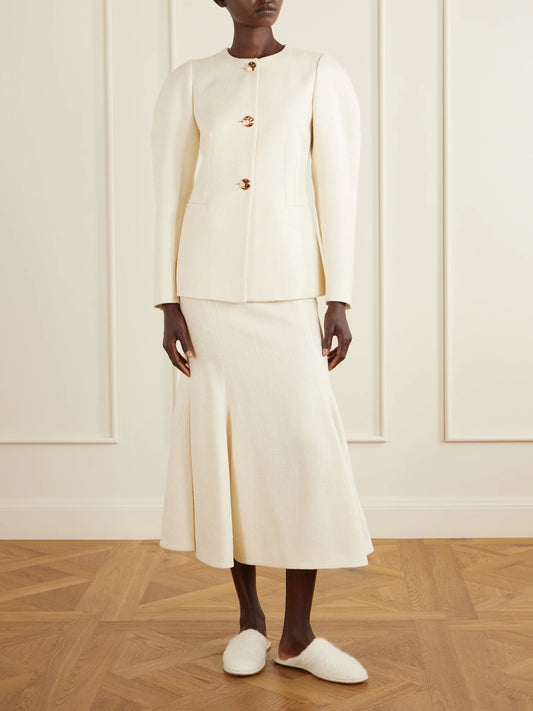 Image of Flats. Product name - Bristol Cashmere Slip-on Flats in Ivory colour by brand - Gabriela Hearst