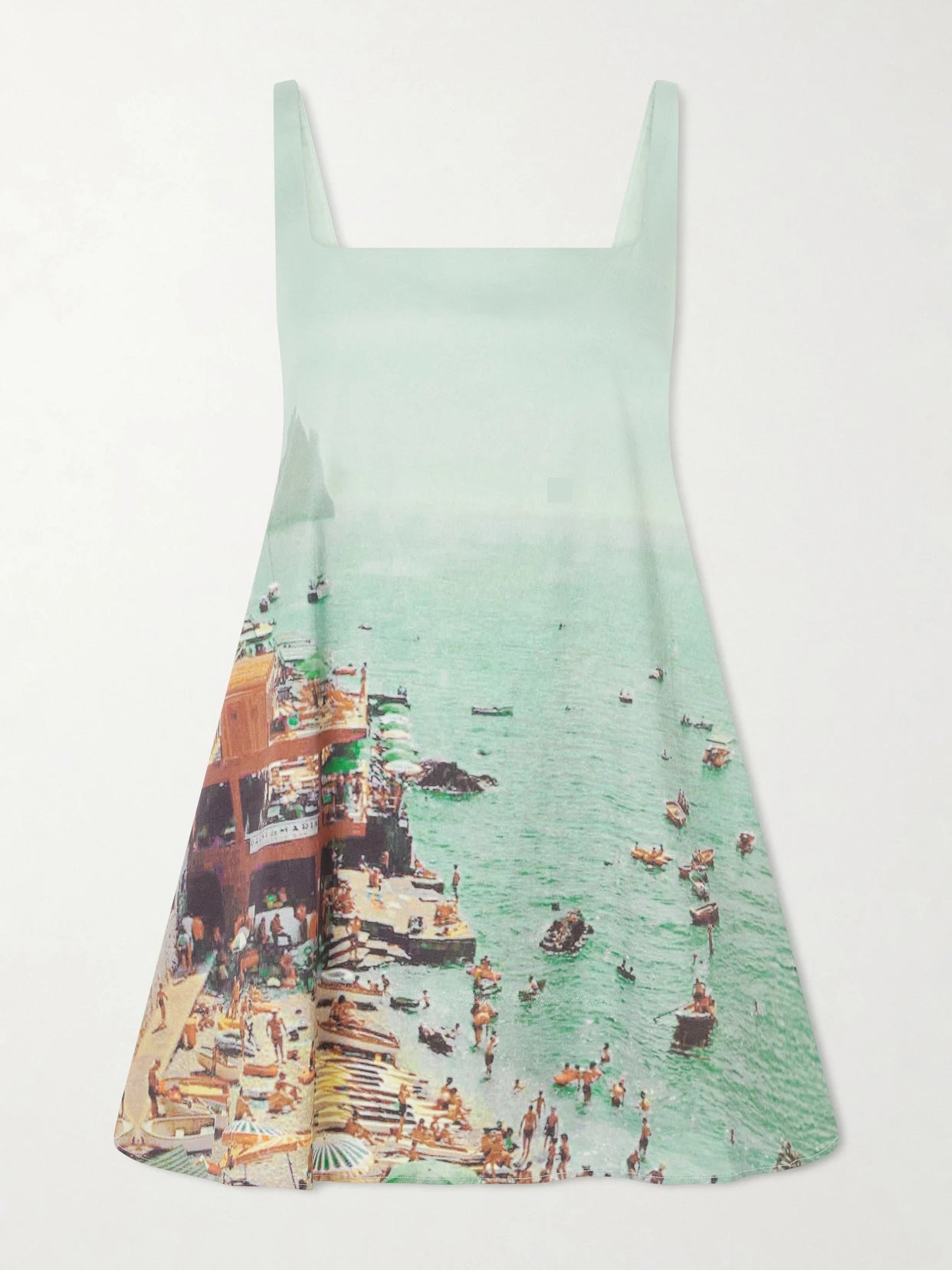 Image of Dresses. Product name - Brio Printed Cotton-blend Poplin Mini Dress in Turquoise colour by brand - STAUD