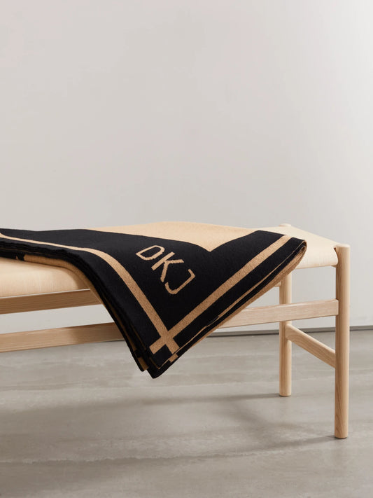 Image of Chair & Sofa Cushions. Product name - Bull Reversible Jacquard-knit Merino Wool Throw in Camel colour by brand - Diane Kordas
