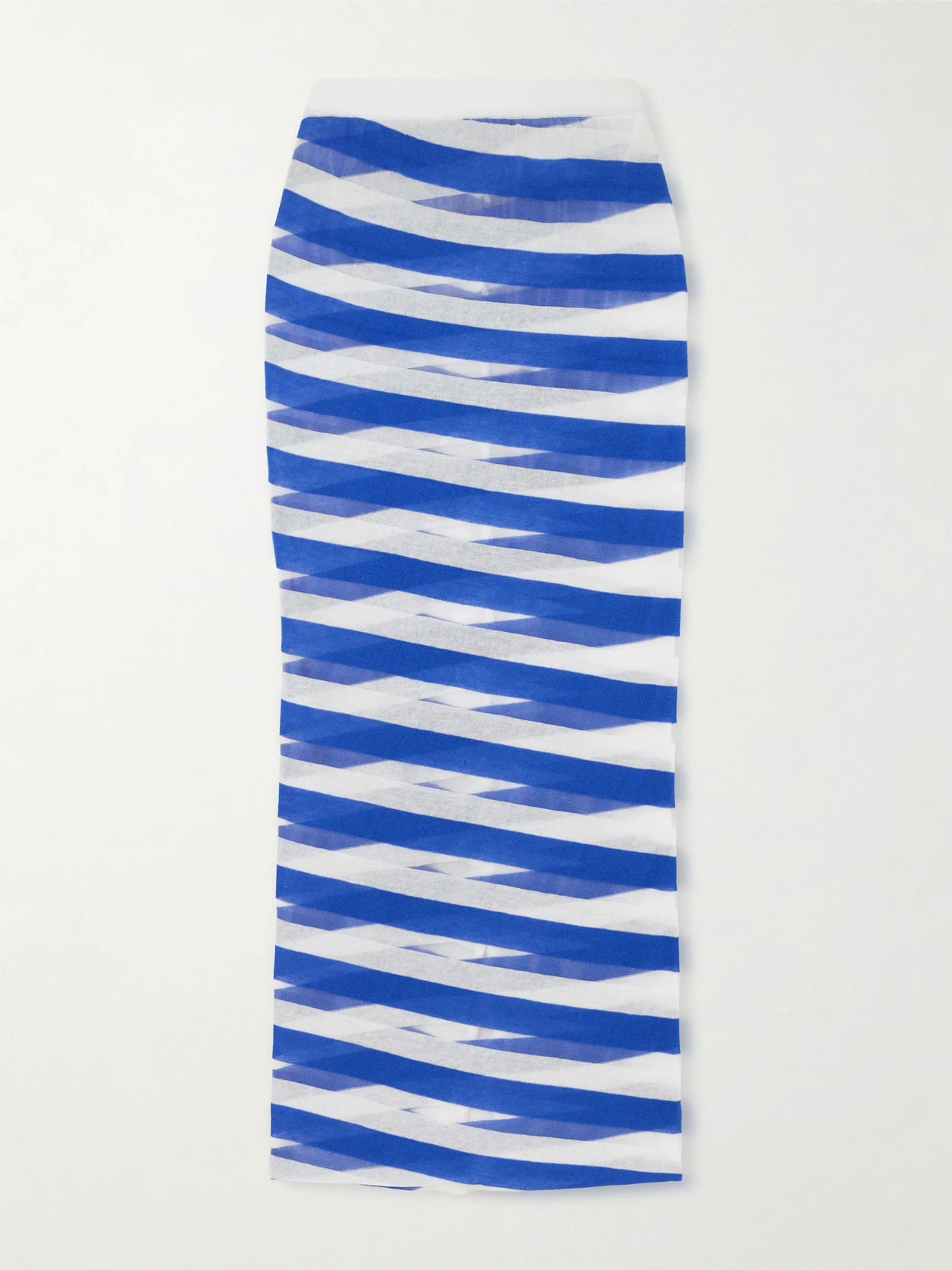 Striped Mesh-paneled Cotton-blend Midi Skirt