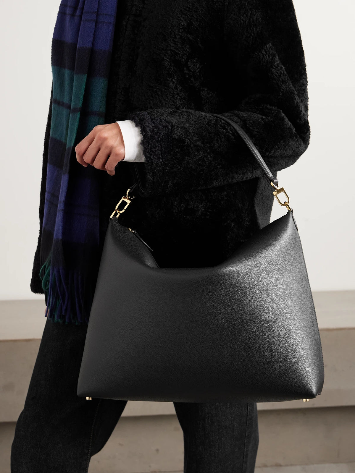 Image of Bags. Product name - Bevel Medium Textured-leather Tote in Black colour by brand - TOTEME