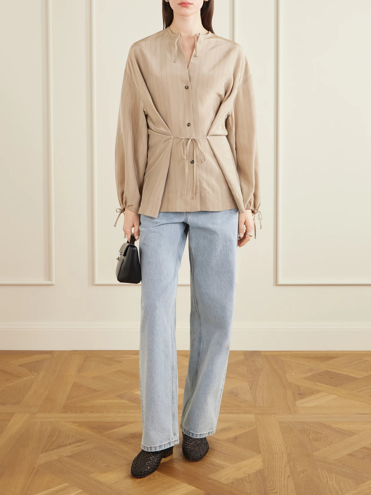 Image of Flats. Product name - Woven Leather Loafers in Chocolate colour by brand - Le Monde Béryl