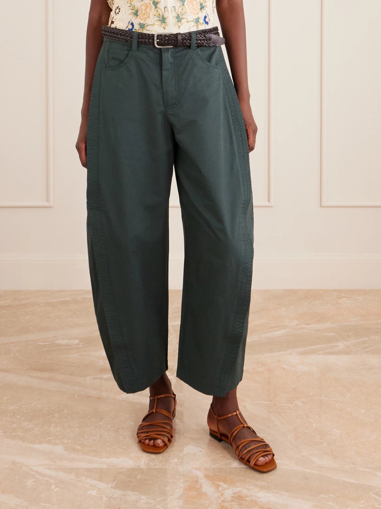 Odessa Belted Cotton Wide-leg Pants