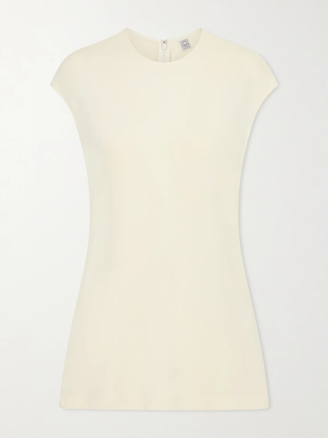 Image of a model wearing Tops. Product name - Everyday Jersey Top in Ecru colour by brand - TOTEME