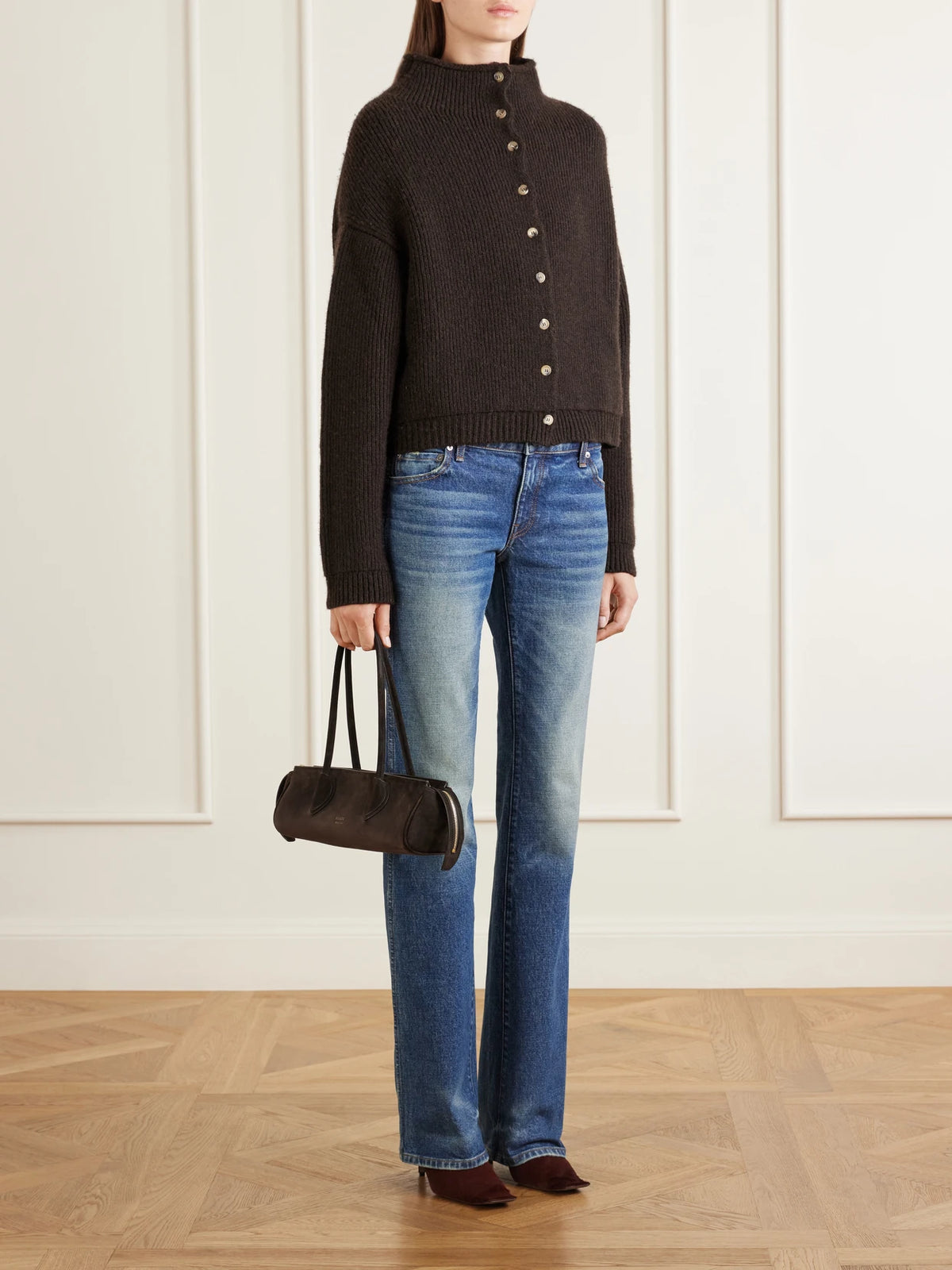 Image of Jeans. Product name - Conforti Low-rise Straight-leg Jeans in Mid denim colour by brand - KHAITE