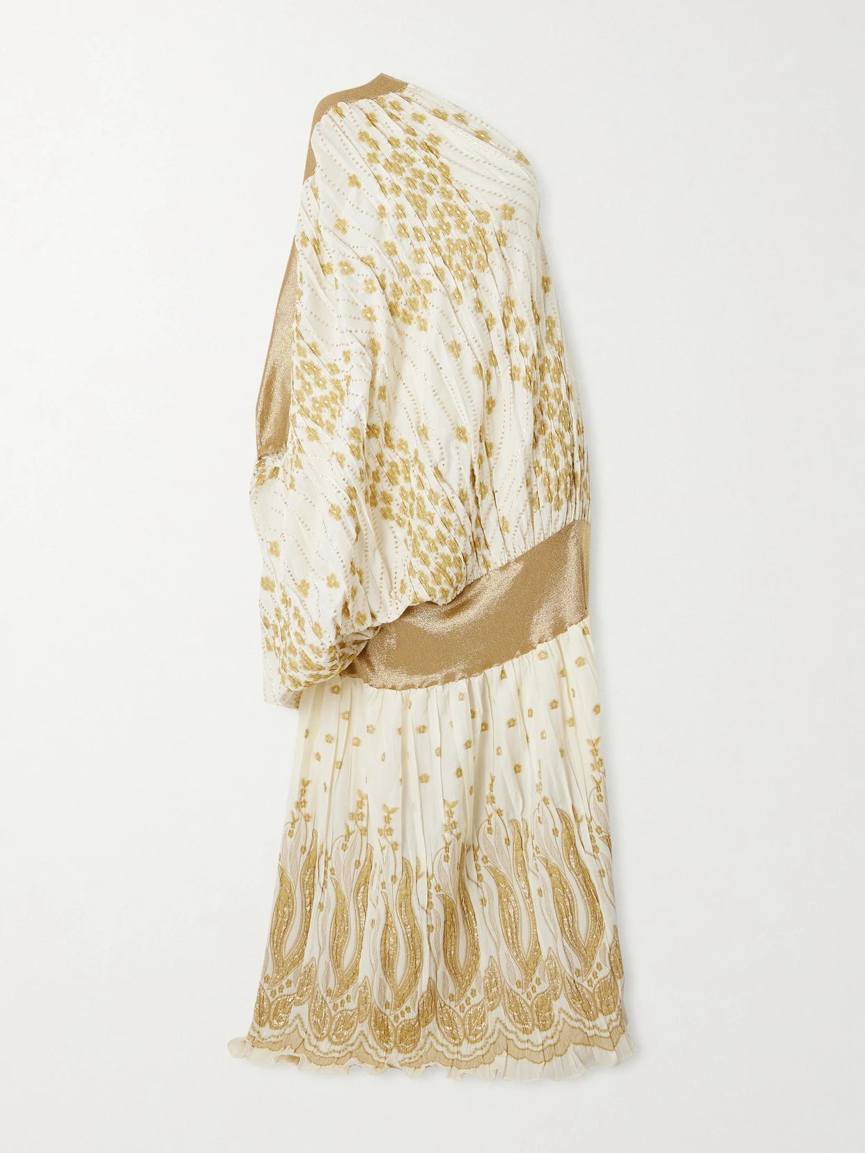 One-shoulder Draped Metallic Fil Coupé Gown