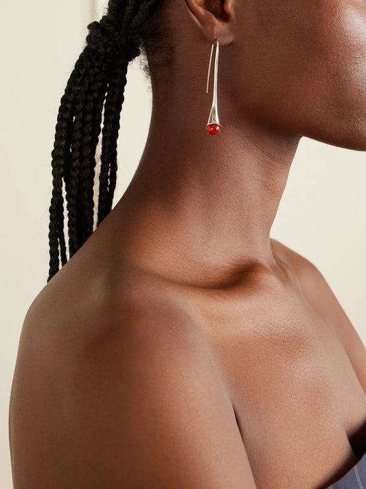 Image of Earrings. Product name - Vienna Silver And Carnelian Earrings in Red colour by brand - Sophie Buhai