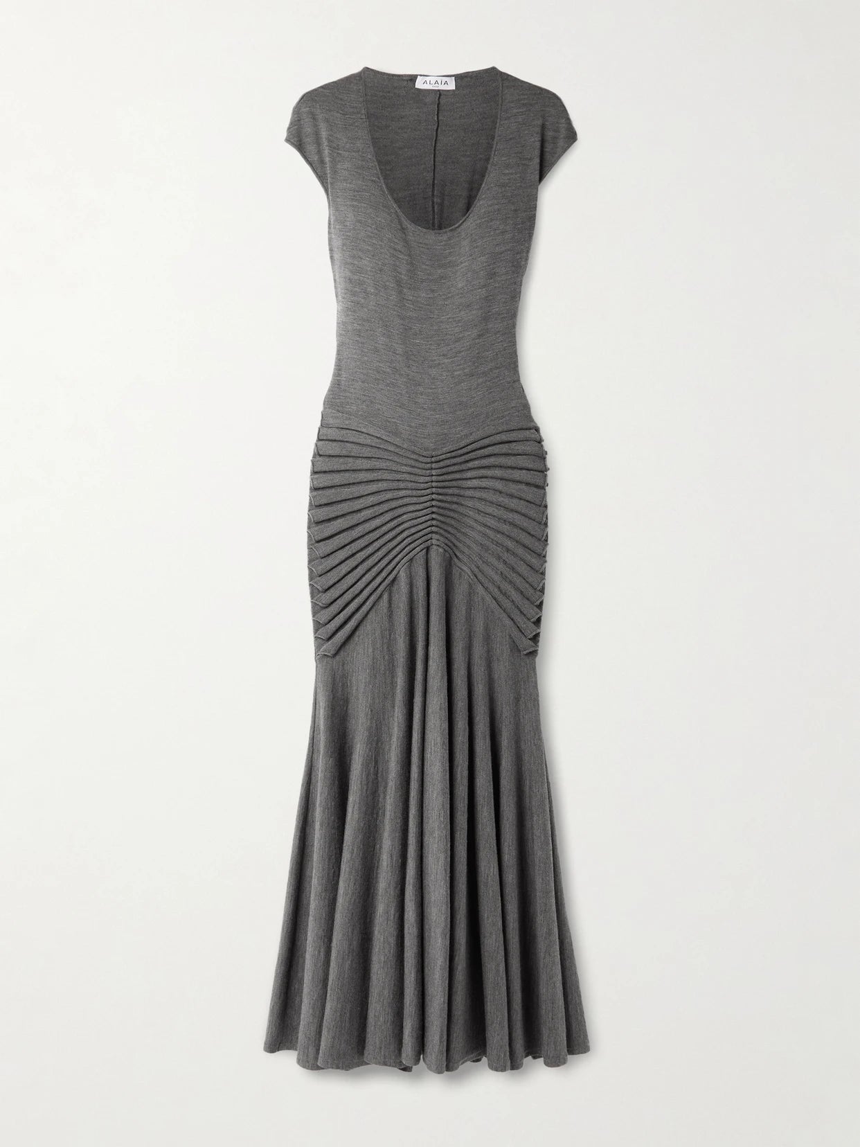 Image of Dresses. Product name - Pleated Wool Maxi Dress in Gray colour by brand - Alaïa