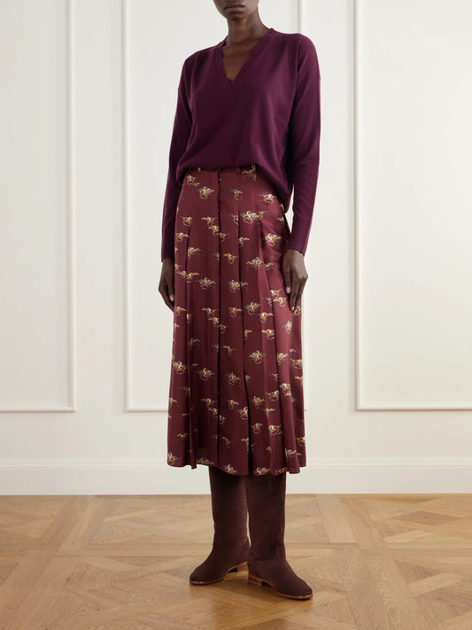 Image of a model wearing Outerwear. Product name - Linna Cashmere And Wool-blend Sweater in Burgundy, Light blue colour by brand - Gabriela Hearst