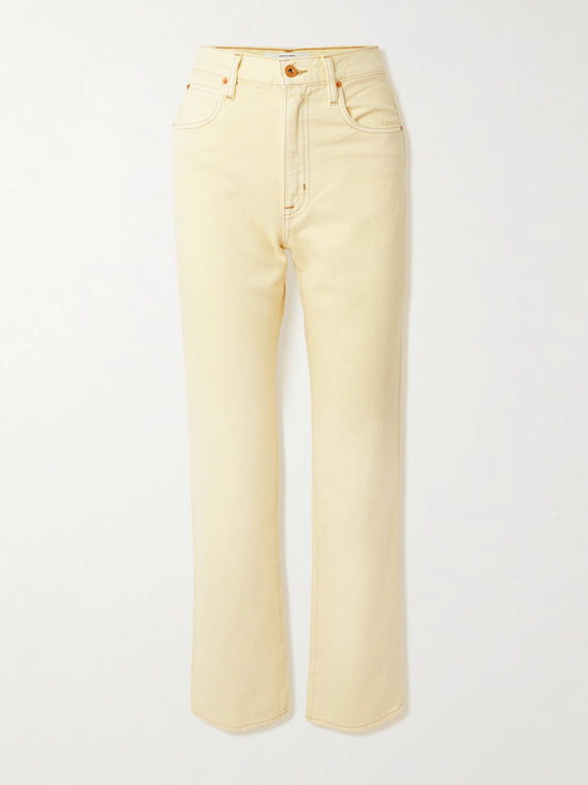 Image of Jeans. Product name - London Cropped High-rise Straight-leg Jeans in Yellow colour by brand - SLVRLAKE