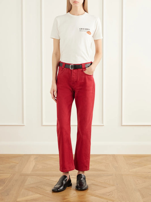 Image of Jeans. Product name - Chente Mid-rise Straight-leg Jeans in Red colour by brand - Willy Chavarria