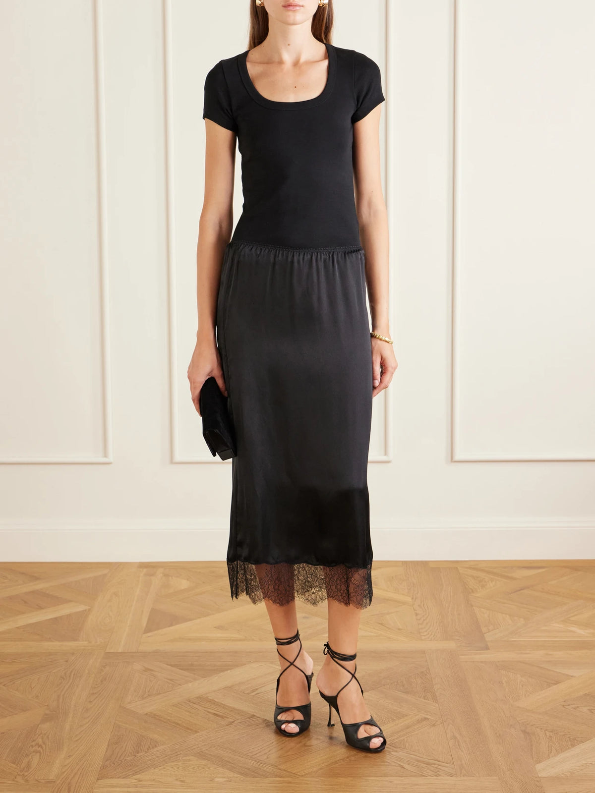 Image of Heels. Product name - Prosta 90 Cutout Textured Leather Sandals in Black colour by brand - Manolo Blahnik