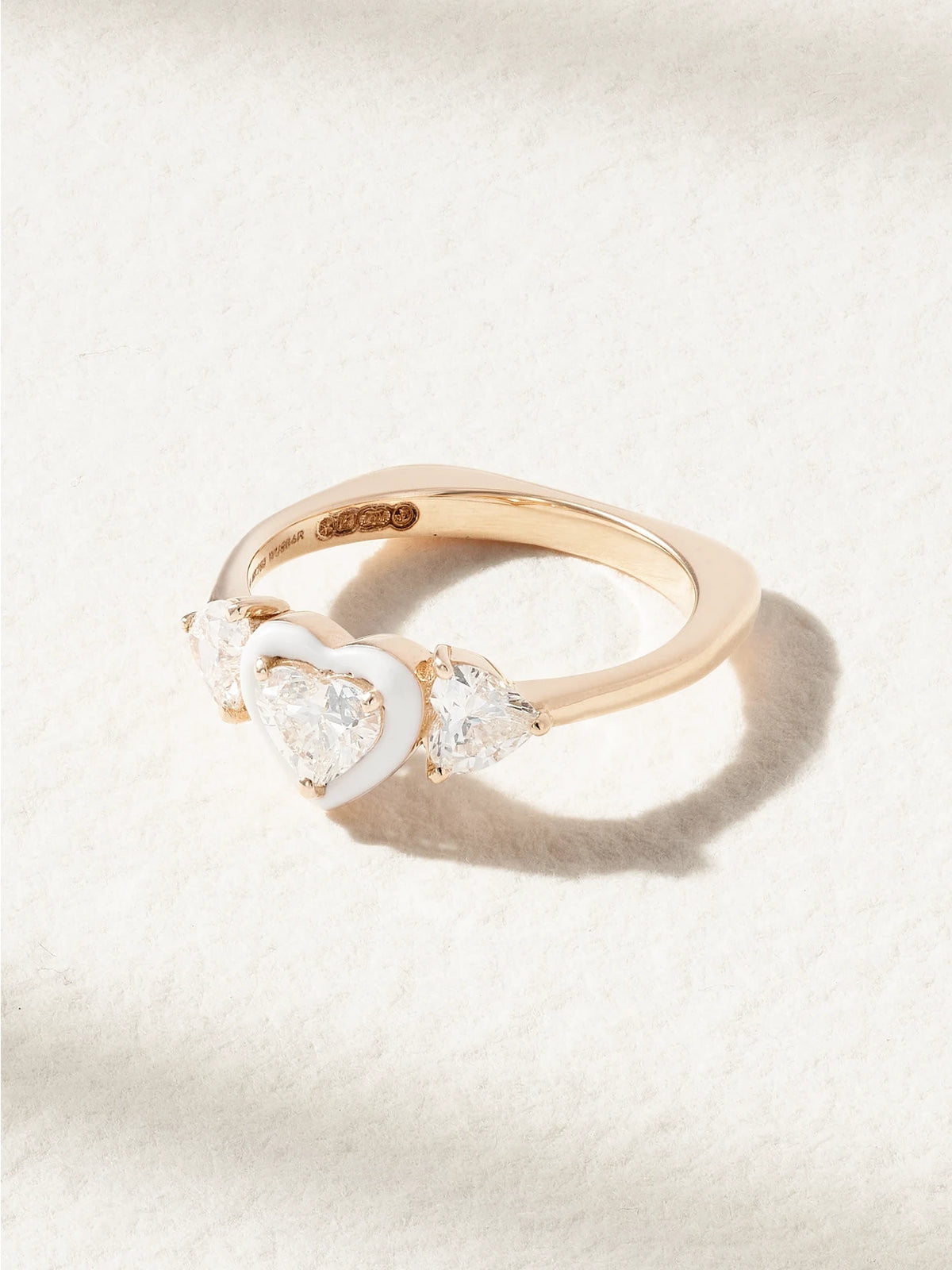 Trio Heart 18-karat Rose Gold, Diamond And Enamel Pinky Ring