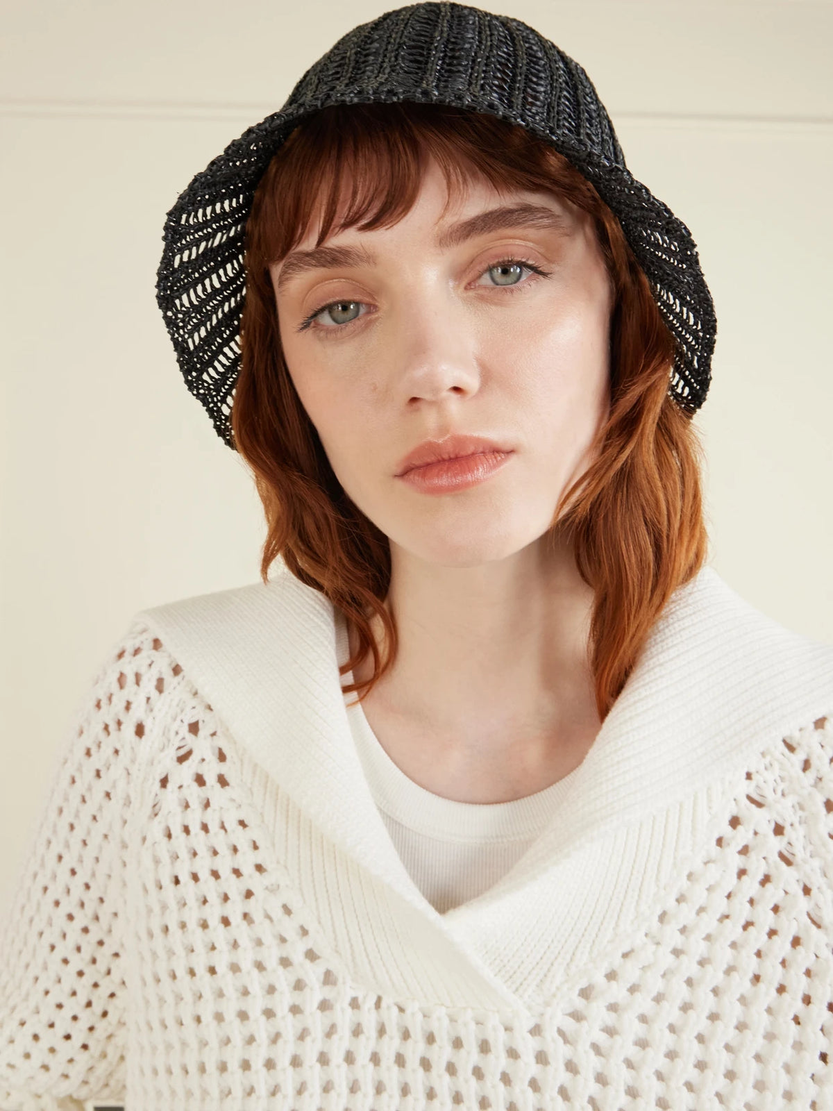 Image of Hats. Product name - Woven Bucket Hat in Black colour by brand - Brunello Cucinelli