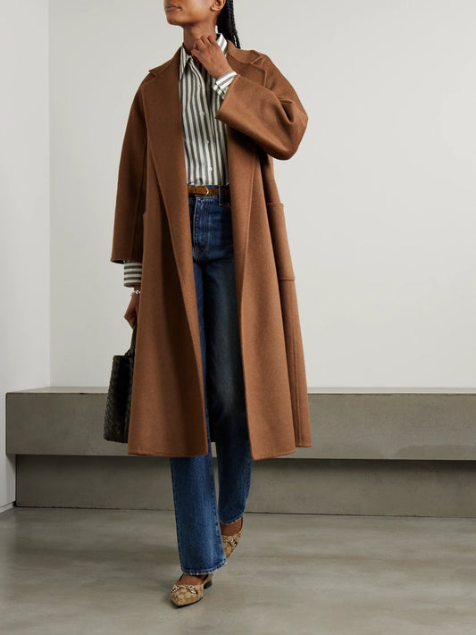 Image of Coats & Jackets. Product name - Ludmilla Belted Cashmere Coat in Brown colour by brand - Max Mara