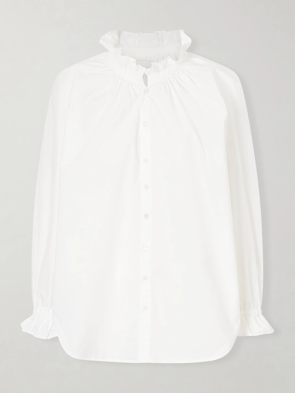 Image of a model wearing Tops. Product name - Loretta Ruched Cotton-poplin Shirt in White colour by brand - Citizens of Humanity