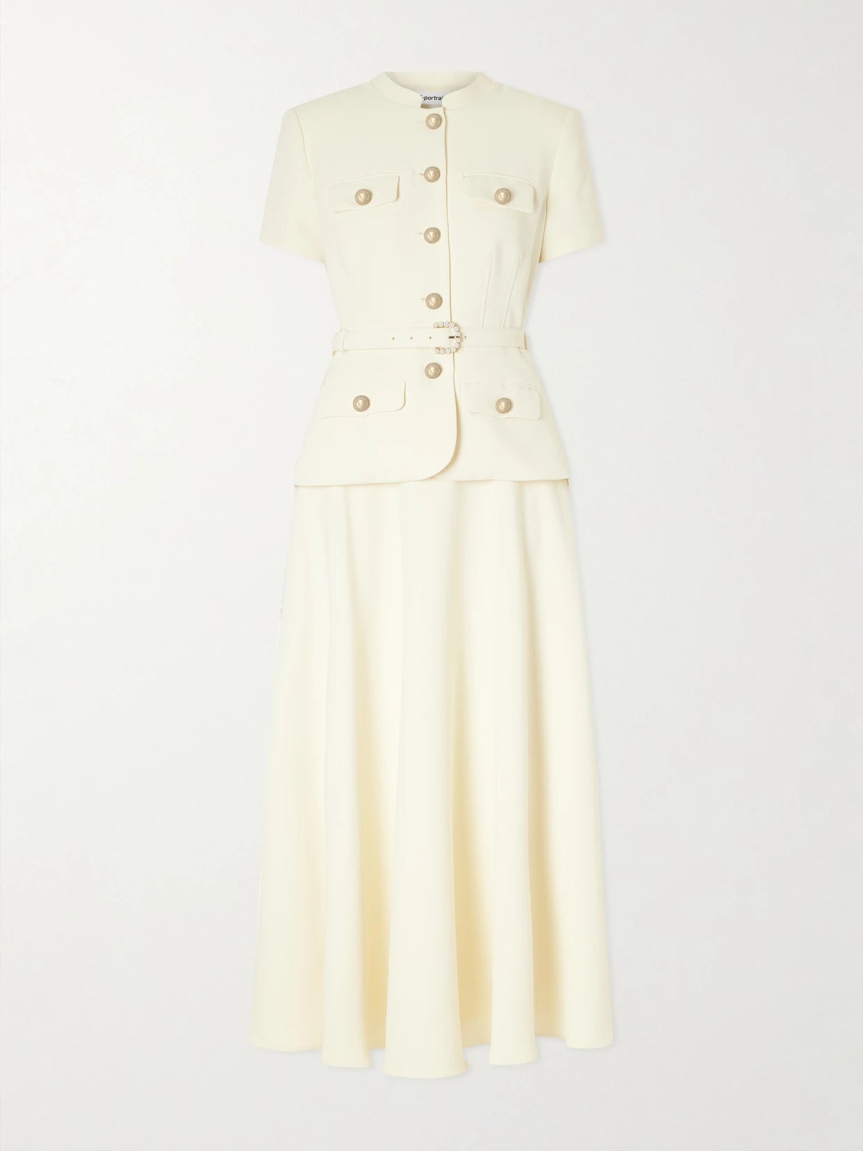 Image of Dresses. Product name - Belted Embellished Crepe Midi Dress in Yellow colour by brand - Self-Portrait