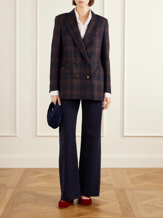 Image of Coats & Jackets. Product name - Everynight Checked Double-breasted Wool Blazer in Navy colour by brand - BLAZÉ Milano