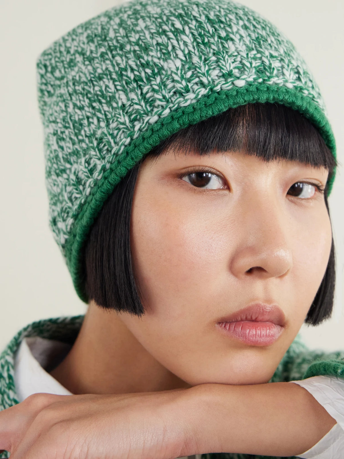 Image of Hats. Product name - Marled Cashmere Beanie in Green colour by brand - Calle Del Mar