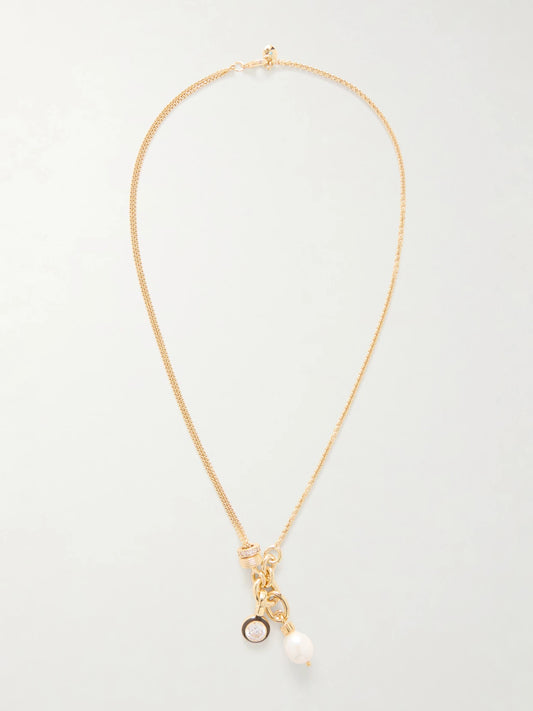 The Double Drop Gold-tone, Cubic Zirconia And Enamel Necklace