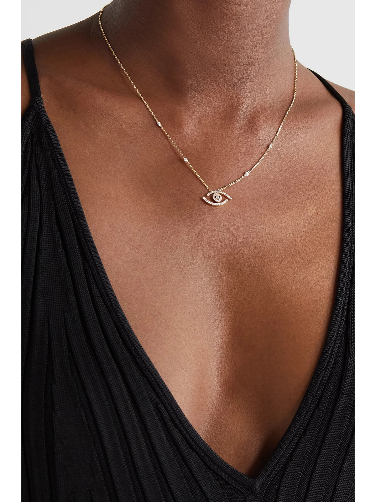 Image of Necklaces. Product name - Lucky Eye 18-karat Gold Diamond Necklace in Multi colour by brand - Messika
