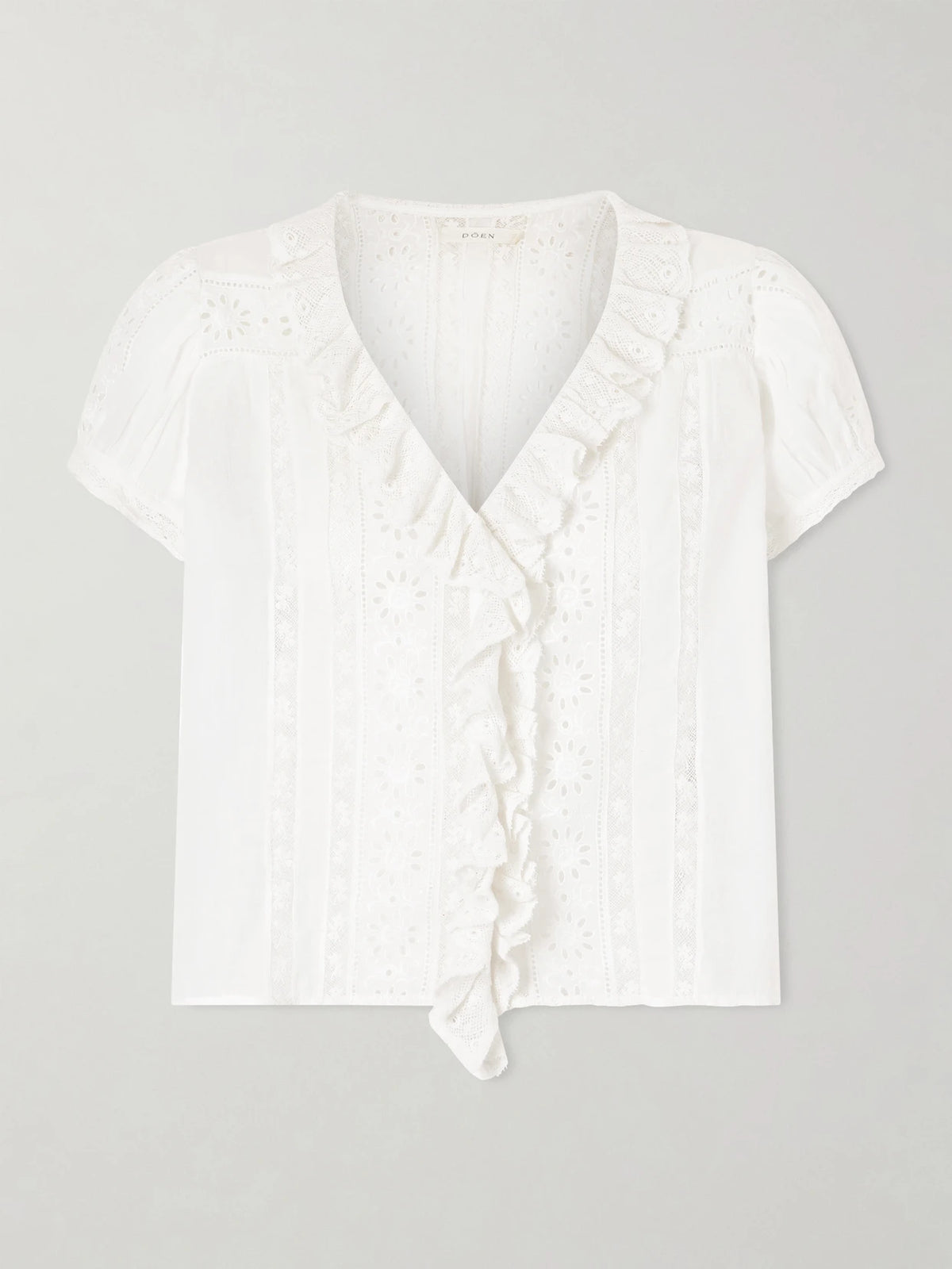 Clairette Cropped Ruffled Lace-trimmed Organic Cotton-voile Top