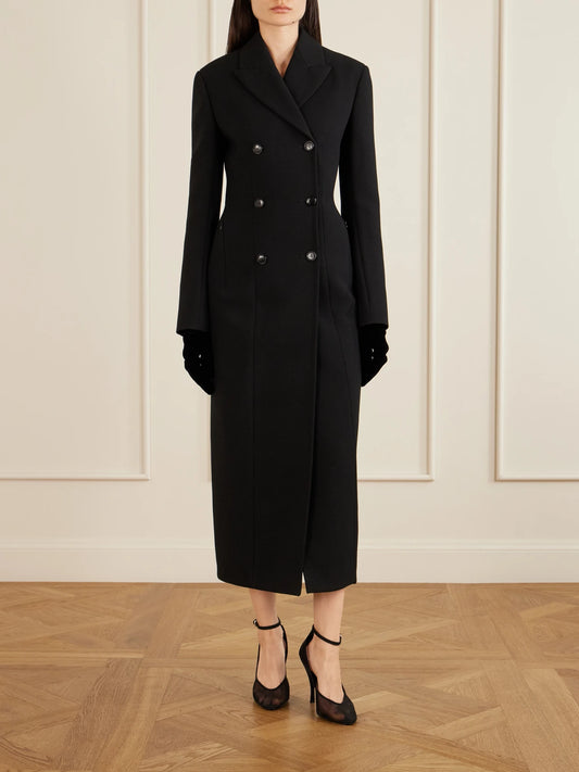 Image of Coats & Jackets. Product name - Double-breasted Wool-blend Coat in Black colour by brand - Alaïa