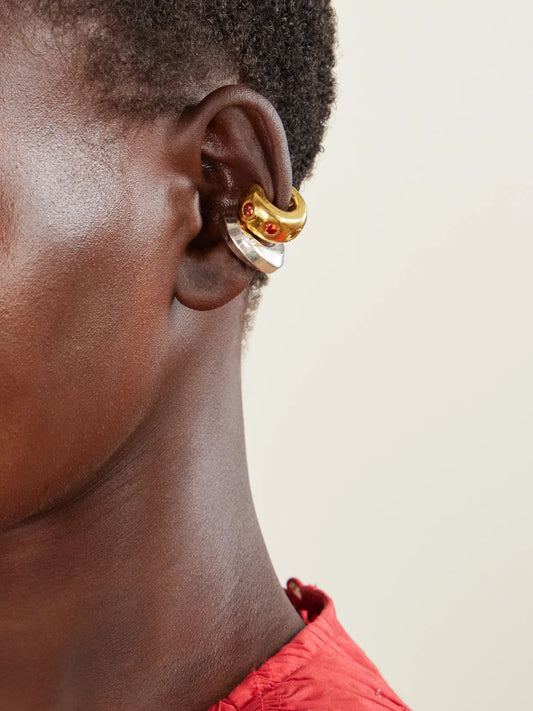 Sol Y Sombra Sterling Silver Cubic Zirconia, Sapphire Ear Cuff