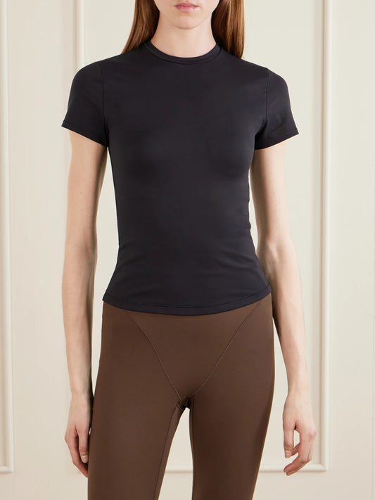 Image of Sleepwear & Loungewear. Product name - + Nike Padded Baby Tee - Obsidian in Black colour by brand - SKIMS