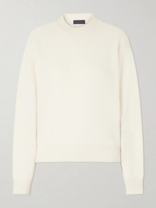 Image of a model wearing Outerwear. Product name - Rose Wool And Cashmere-blend Sweater in Off-white colour by brand - Haikure