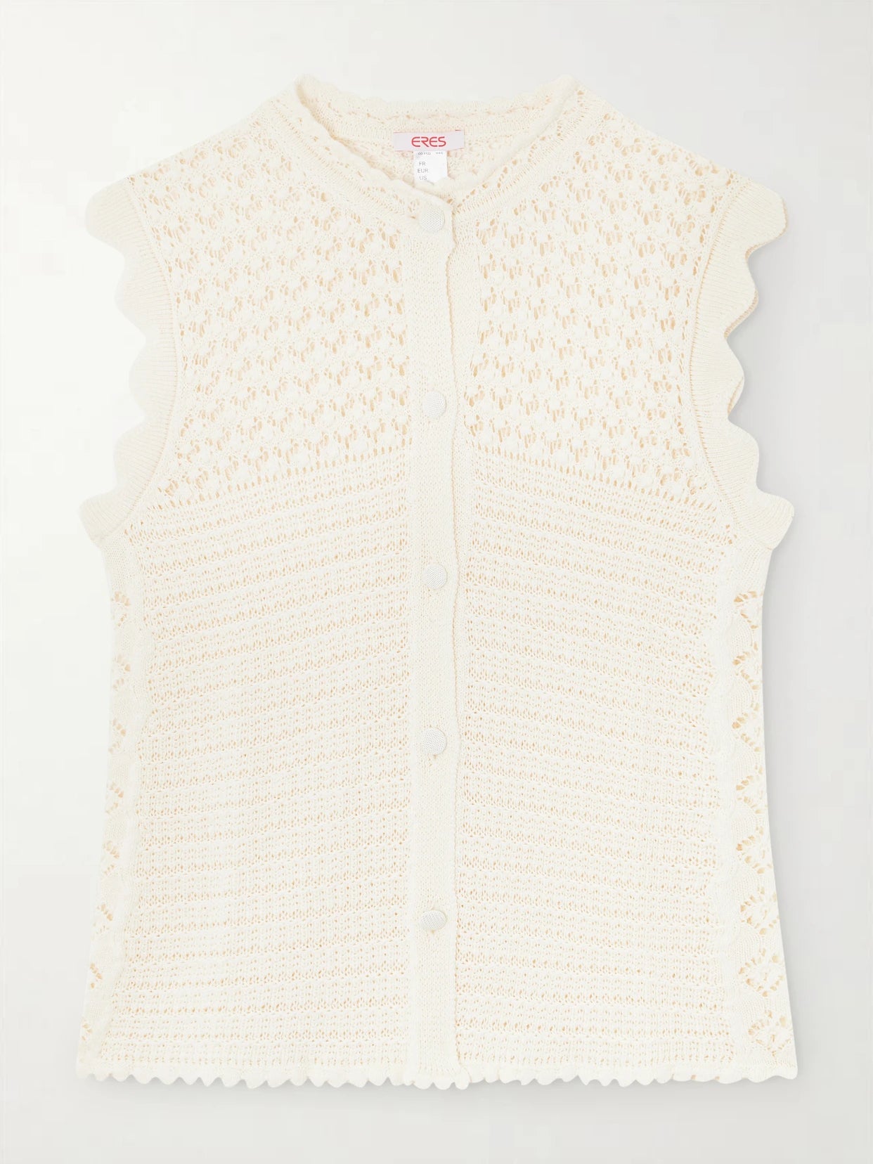 Image of a model wearing Tops. Product name - Aurora Crochet-knit Top in Ecru colour by brand - Eres