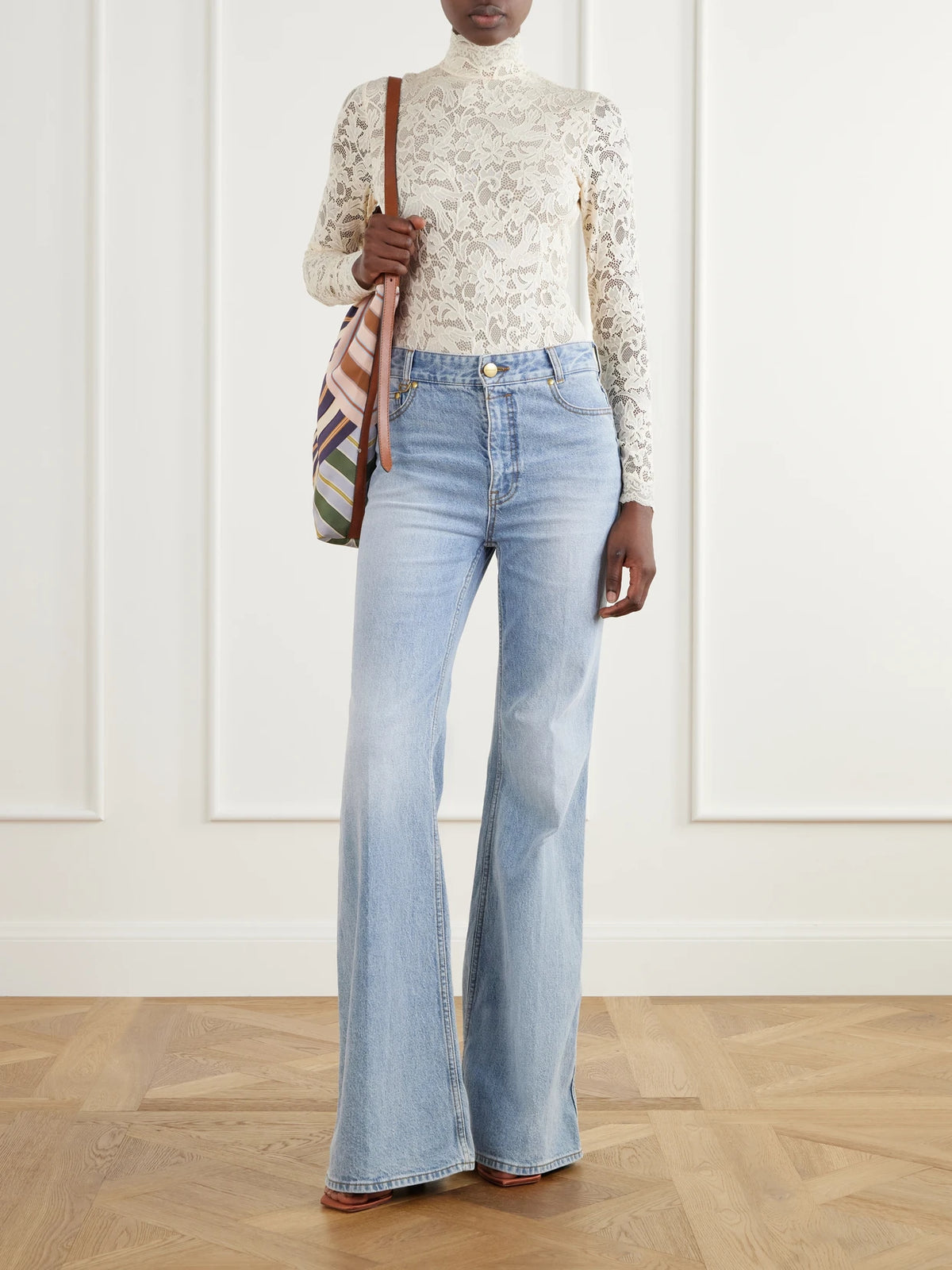 Image of Jeans. Product name - Stretch High-rise Flared Jeans in Blue colour by brand - Zimmermann