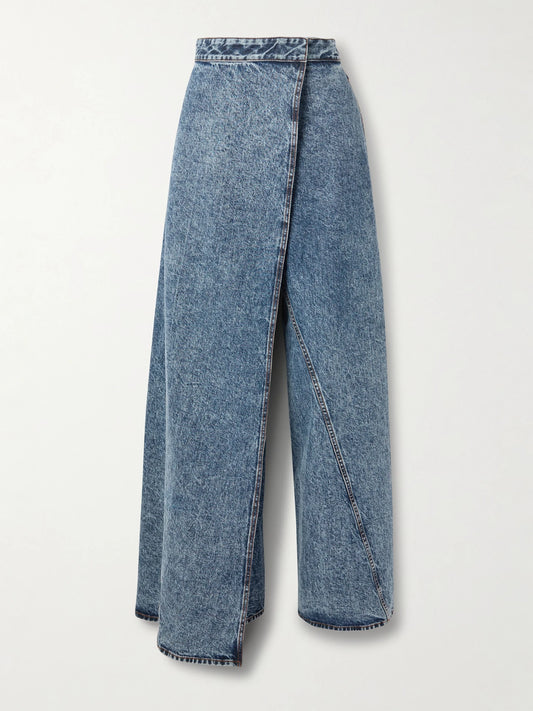 Image of Jeans. Product name - Asymmetric Wide-leg Jeans in Blue colour by brand - Alaïa