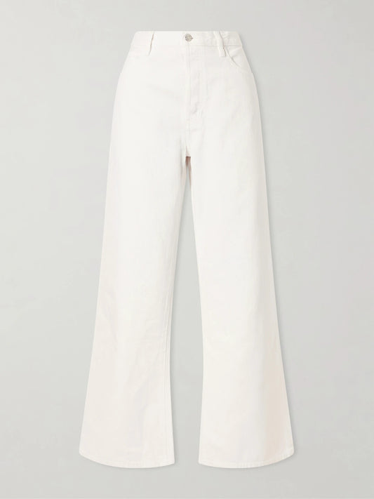 Image of Jeans. Product name - Low Slung Relaxed Wide High-rise Wide-leg Jeans in White colour by brand - FRAME
