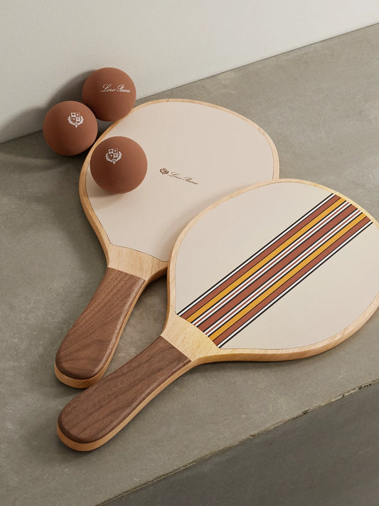 Loro Piana The Suitcase Stripe Wood And Leather Paddleball Set