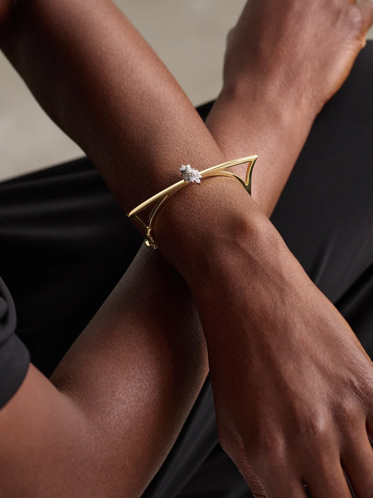 Image of Bracelets. Product name - Strada 18-karat Yellow And White Gold Diamond Bangle in Multi colour by brand - YEPREM