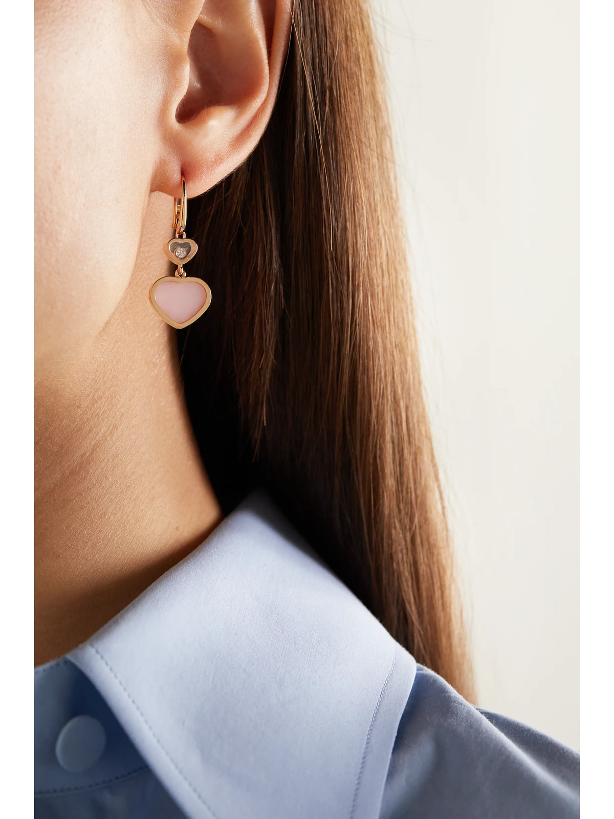 Image of Earrings. Product name - Happy Hearts 18-karat Rose Gold, Opal And Diamond Earrings in Pink colour by brand - Chopard