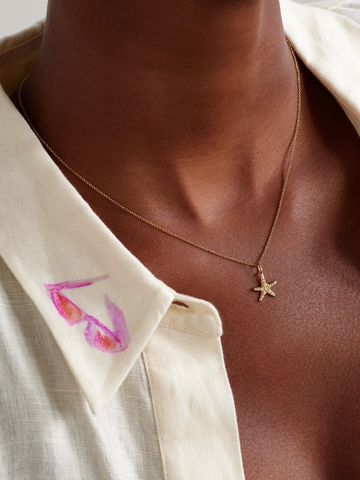 Image of Necklaces. Product name - Starfish 14-karat Gold Diamond Necklace in Multi colour by brand - Sydney Evan