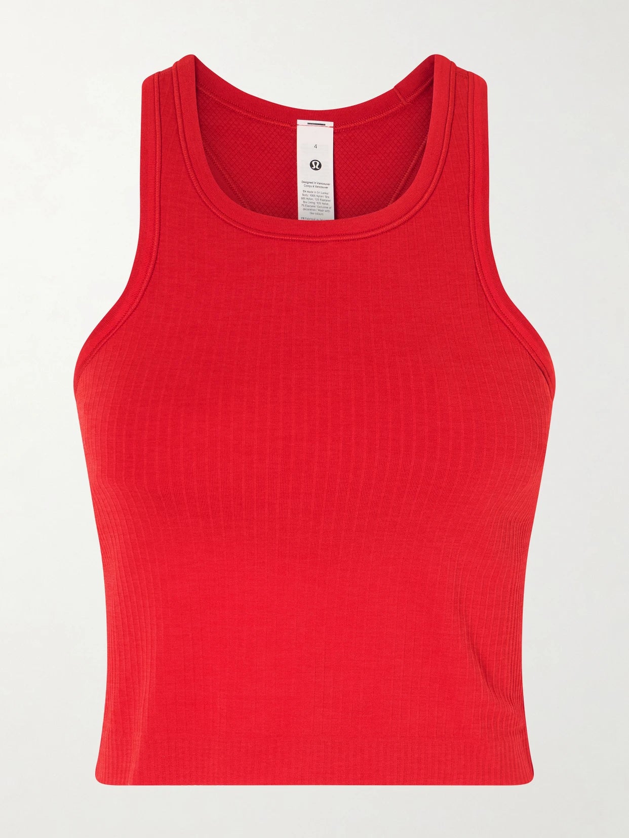 Image of a model wearing Tops. Product name - Ebb To Street Ribbed Jersey Tank in Red colour by brand - lululemon