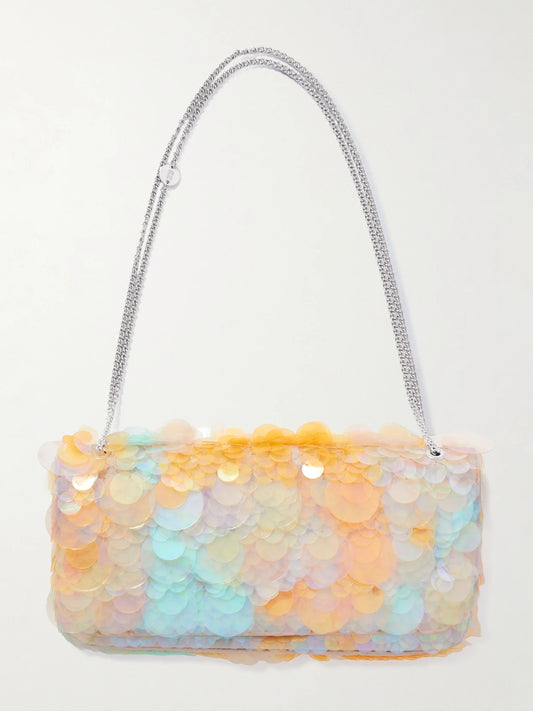 Sequined Satin Shoulder Bag