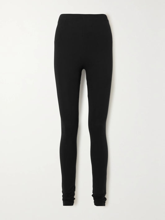 Image of Sleepwear & Loungewear. Product name - + Net Sustain Cork Stretch-jersey Leggings in Black colour by brand - TOTEME