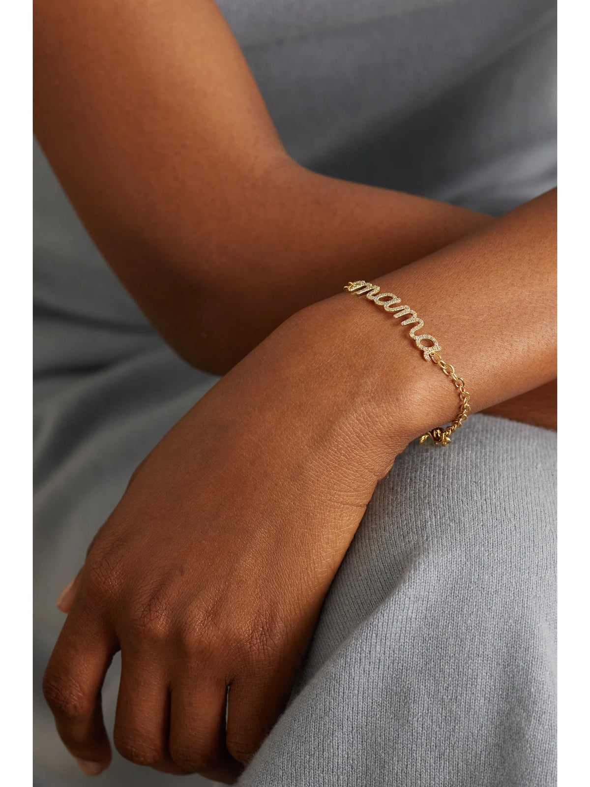 Image of Bracelets. Product name - Large Mama Script 14-karat Gold Diamond Bracelet in Multi colour by brand - Sydney Evan