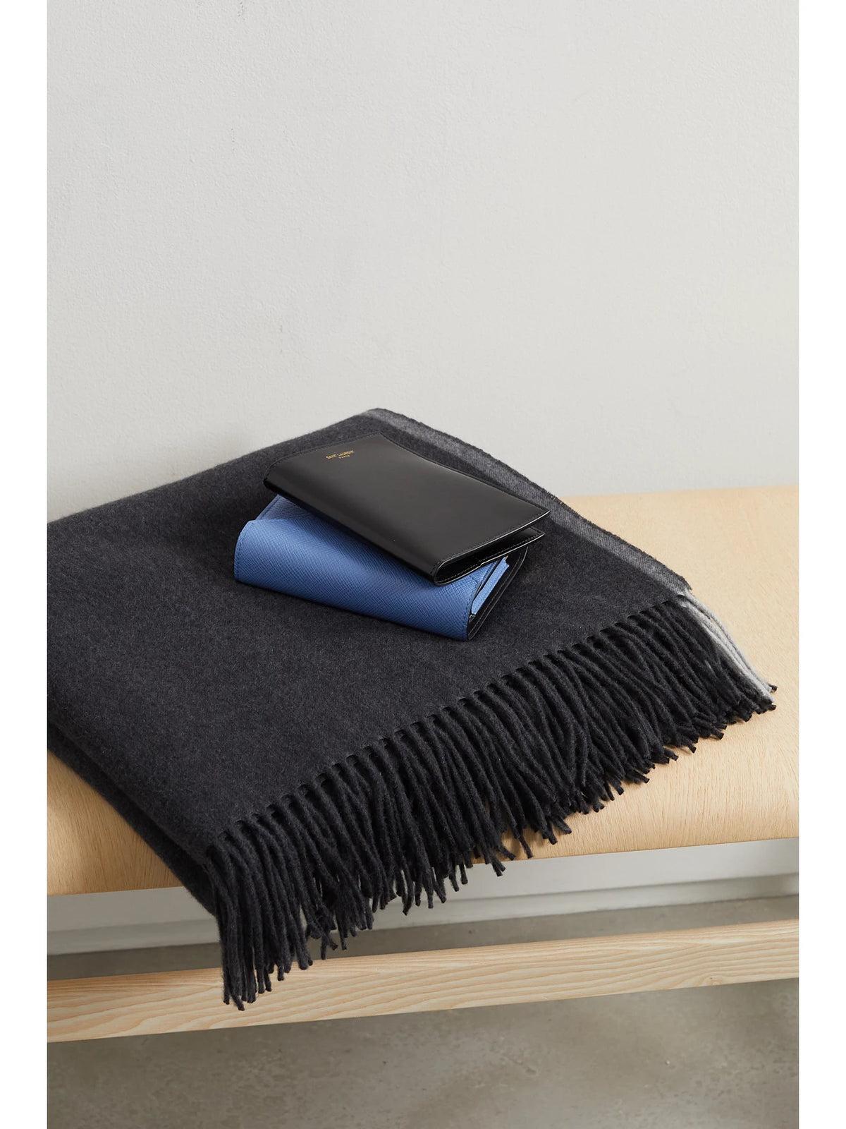 Image of Chair & Sofa Cushions. Product name - Fringed Two-tone Cashmere Travel Blanket in Charcoal colour by brand - Brunello Cucinelli
